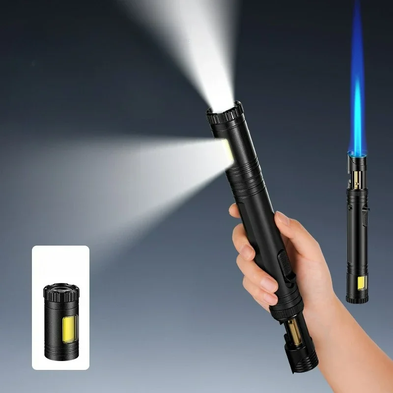 

Зажигалка 2026 (синий пламя, телескопическая трубка, COB-подсветка) для барбекю и кемпинга, прямая, ветрозащитная