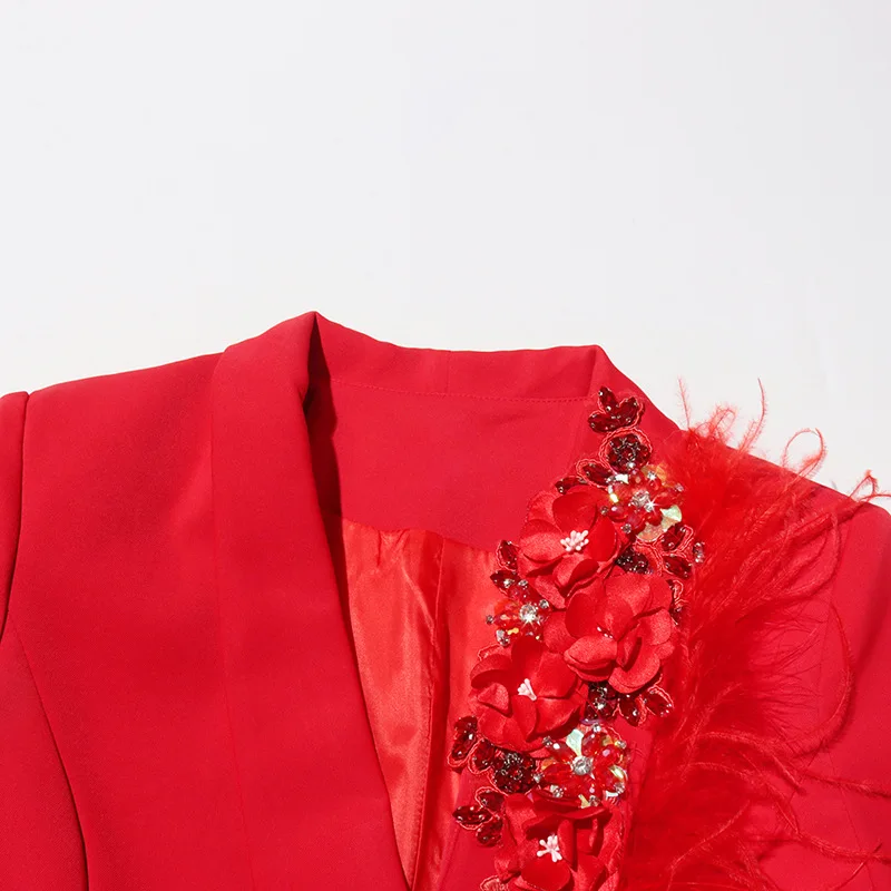 Female Elegant 2024 Winter New Fashion High-end Diamond Splicing Feathers Tailored Coat Women's Commuter Fashion Suit Jackets