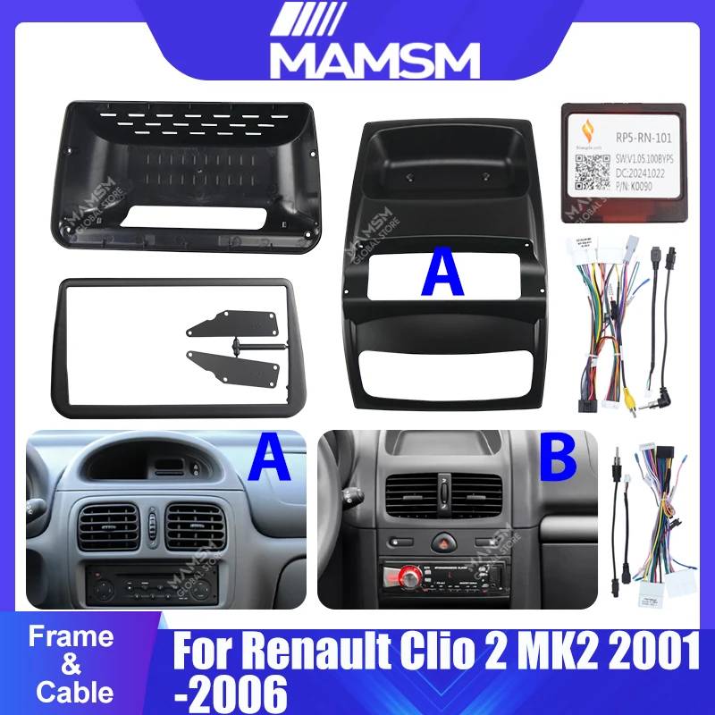 9inch Car Radio Stereo Android GPS Multimedia Radio Fascia Panel Dashboard Frame Kit For Renault Clio 2 BB CB MK2 2000 - 2012