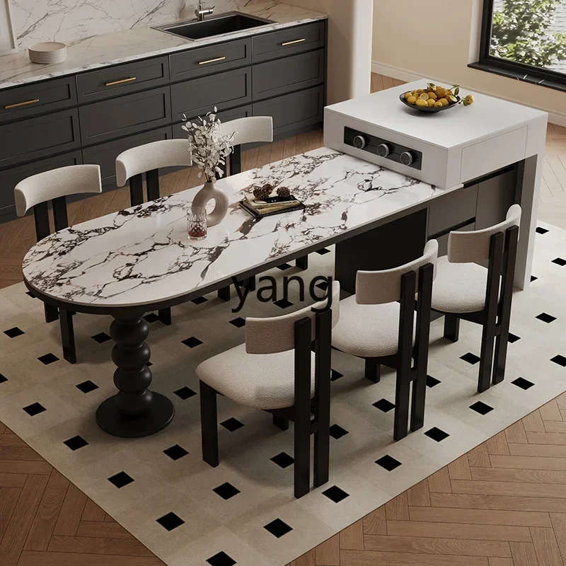 

LTT island table integrated luxury stone rock slab retro home retractable high-end guide platform