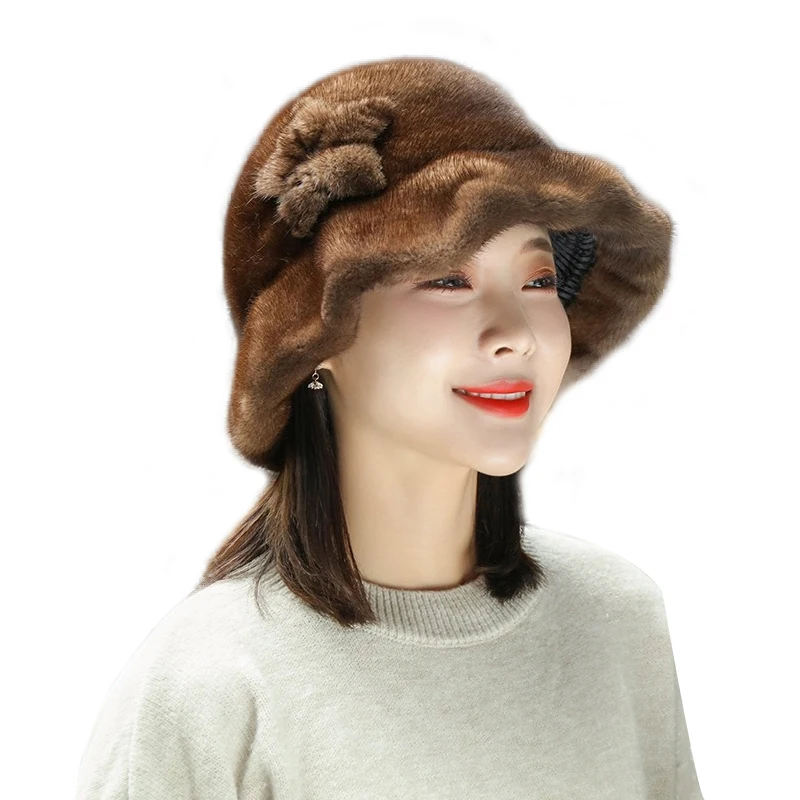 

2024 Women's Real Mink Fur Hat Korean Version Fisherman’s Hat New Casual Thickened Hat Winter Fashion Mink Hat Cap Winter Hats