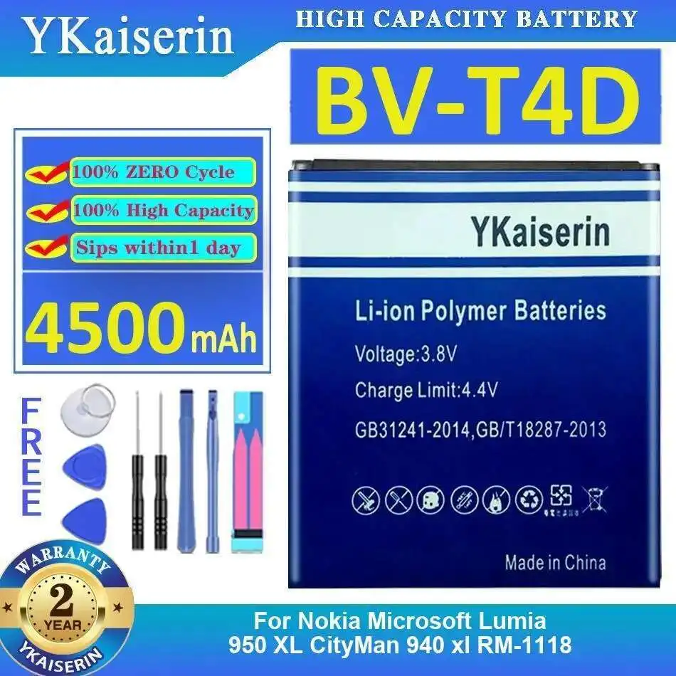 

4500Mah BV-T4D Reliable Power For Nokia Microsoft Lumia 950 XL Cityman 940 RM-1118 Mobile Phone Battery