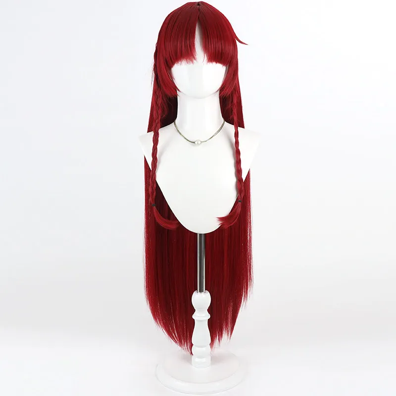 Hong Meirin Cosplay Wig Touhou Project Dark Red 100cm Heat Resistant Synthetic Hair Halloween Party Role Play Carnival + Wig Cap