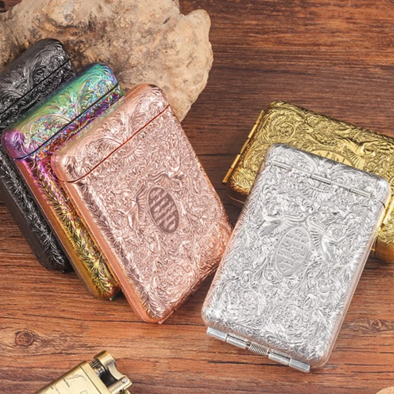 Retro Handgeschnitztes Metall-Zigarettenetui für 14 Zigaretten Tragbares Taschen-Tabaketui Zigarettenhalter Aufbewahrungsbox Raucherutensilien
