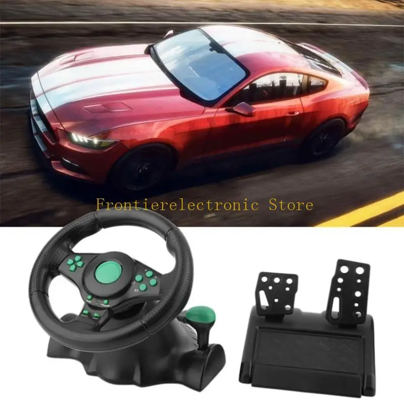 G8DB 4 in 1 Gaming Steering Wheel with Pedals 180 Degree Rotation Vibration USB Car Steering Wheel for XB360 P2