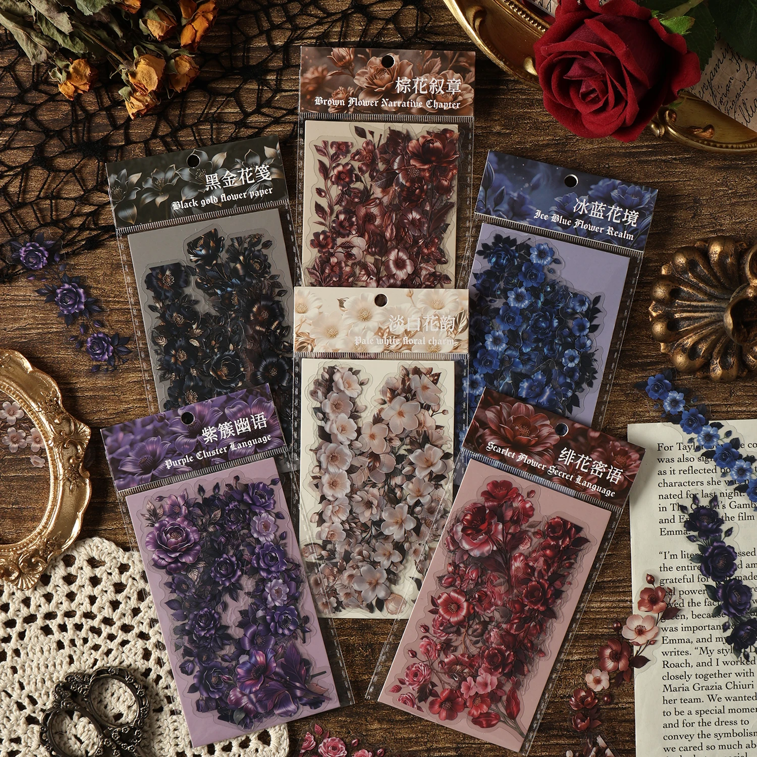 

15 Pcs Flower Corner Themed PET Sticker pack for DIY Diary Journal Album Scrapbooking Magazine Art Decoration Aesthetic stickers