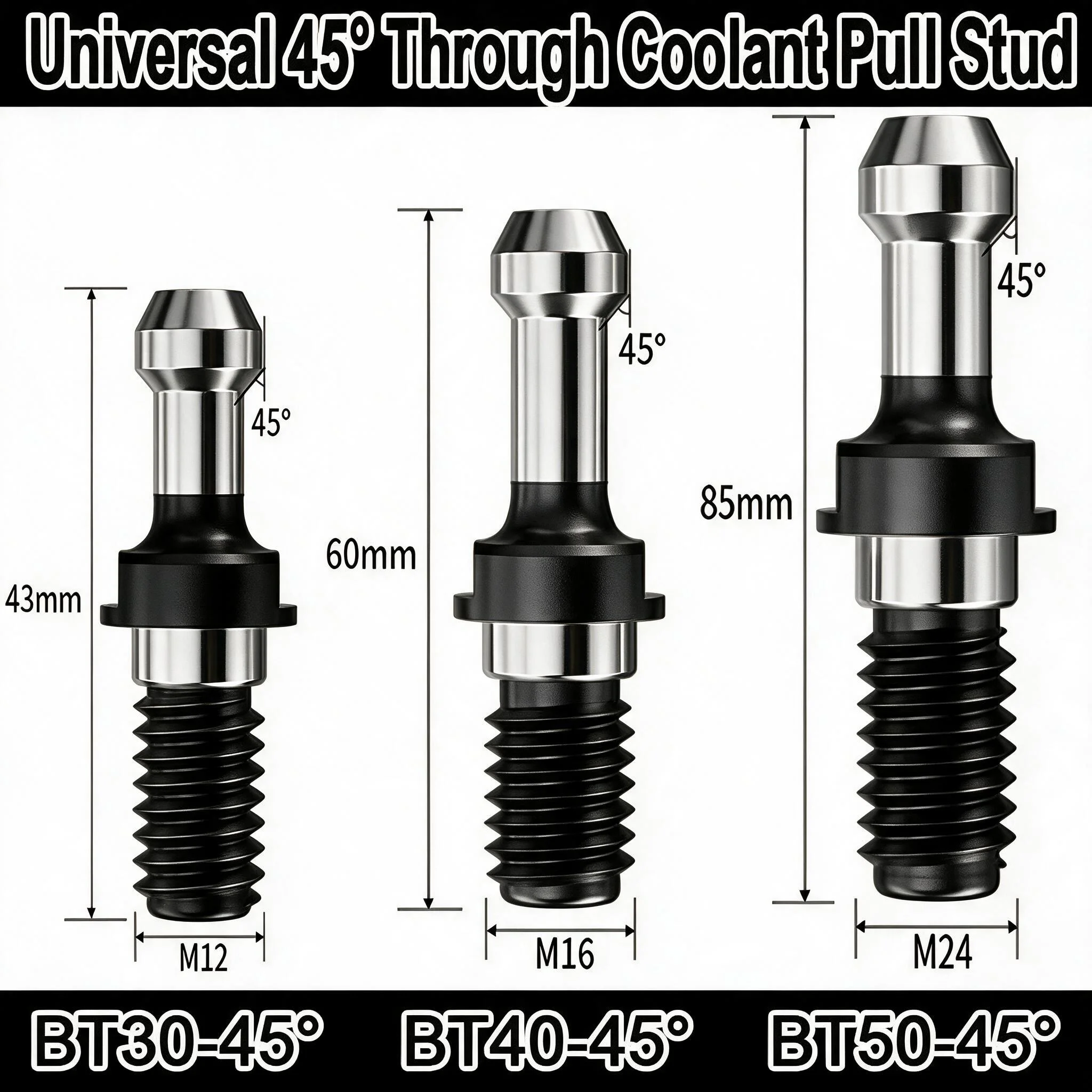 Universal 45° Through Coolant Pull Stud BT30 BT40 BT50, Back Pull Internal Cooling Knob CNC Tool Holder Clamping Fastener