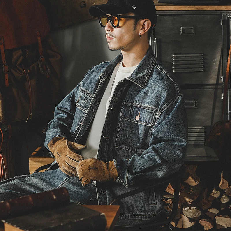 

Мужская джинсовая куртка в стиле ретро-американский кэжуал, свободного кроя, для весны и осени, из смесового хлопка и полиэстера, в стиле рабочей одежды.