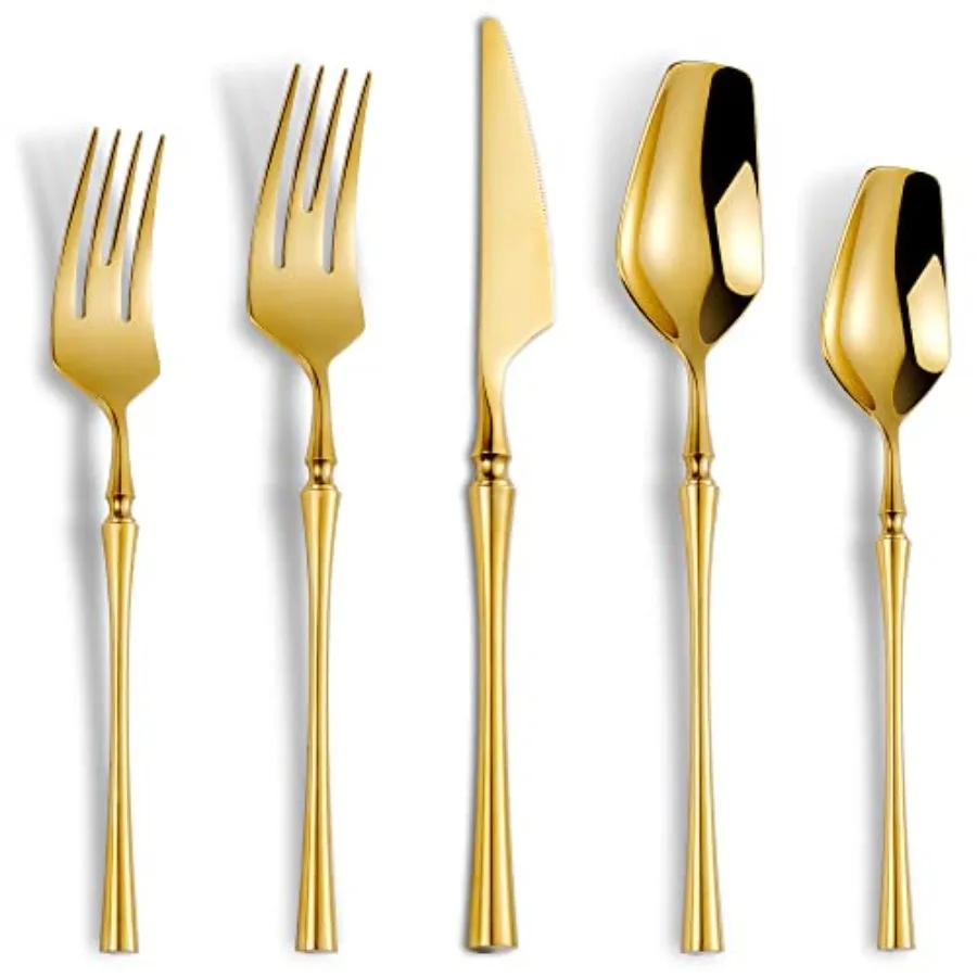 

20-Piece Gold Silverware Set for 4Modern 18/10 Stainless Steel Flatware Set Unique Rustic Cutlery Utensils Set Spoon and Fork S