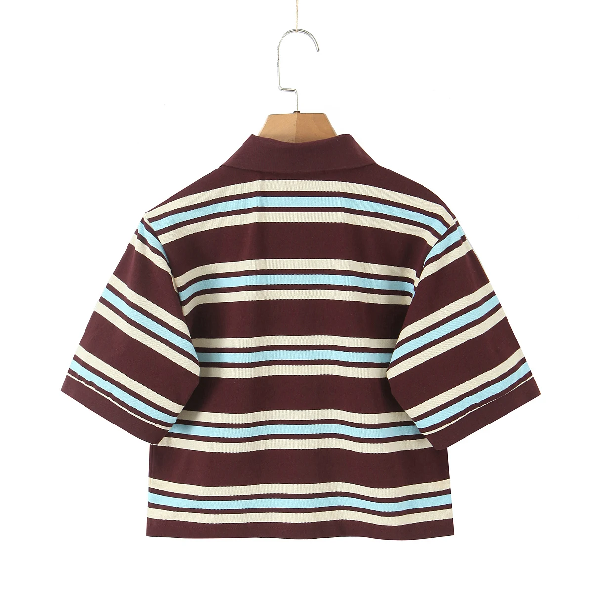 T-shirt corta allentate da donna vintage a vita alta con colletto polo a righe orizzontali retrò americane in 2 colori