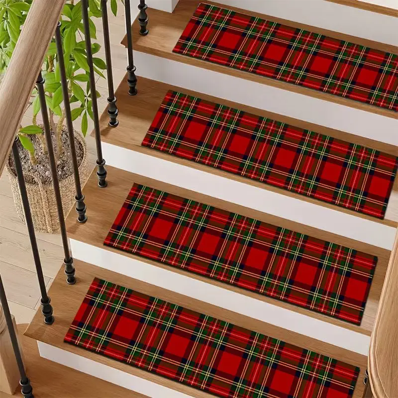 VIKAMA Non Slip Stair Treads Indoor Staircase Carpet Step Mat Washable Plaid Rug Easy to Install for Stairs Home Decoration
