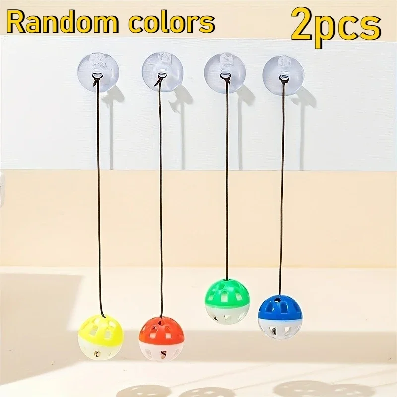 2 pièces de balles à ventouse pour chats, couleurs aléatoires, jouet sonore interactif et élastique pour animaux de compagnie, jouet à utiliser sans pile.