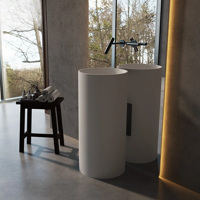 

Artificial stone column basin round mini modern simple creative small apartment bathroom wash basin integrated floor type