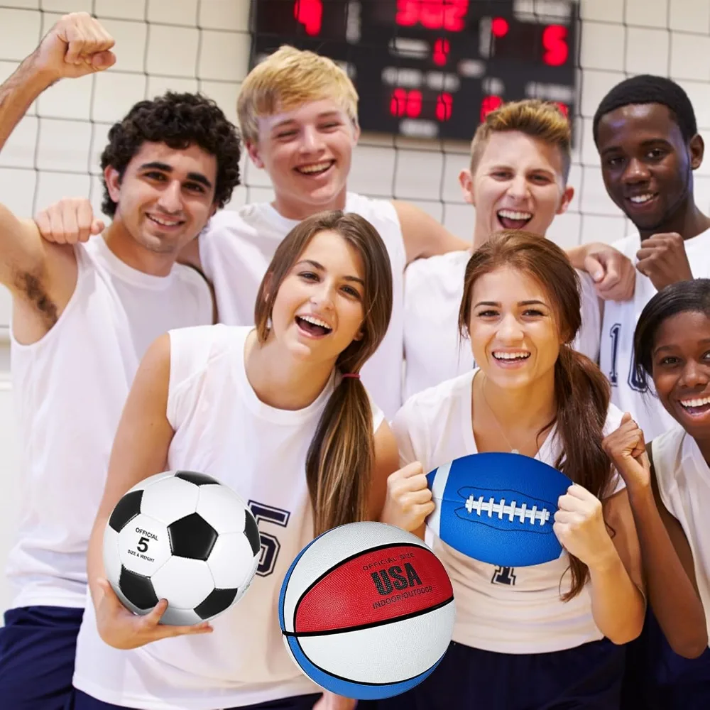 公式サイズのスポーツボールセット（ティーンエイジャーと大人向け）：6個入りのフットボール、サッカー、バスケットボール、ポンプとバッグ付き、ユーススポーツ用品