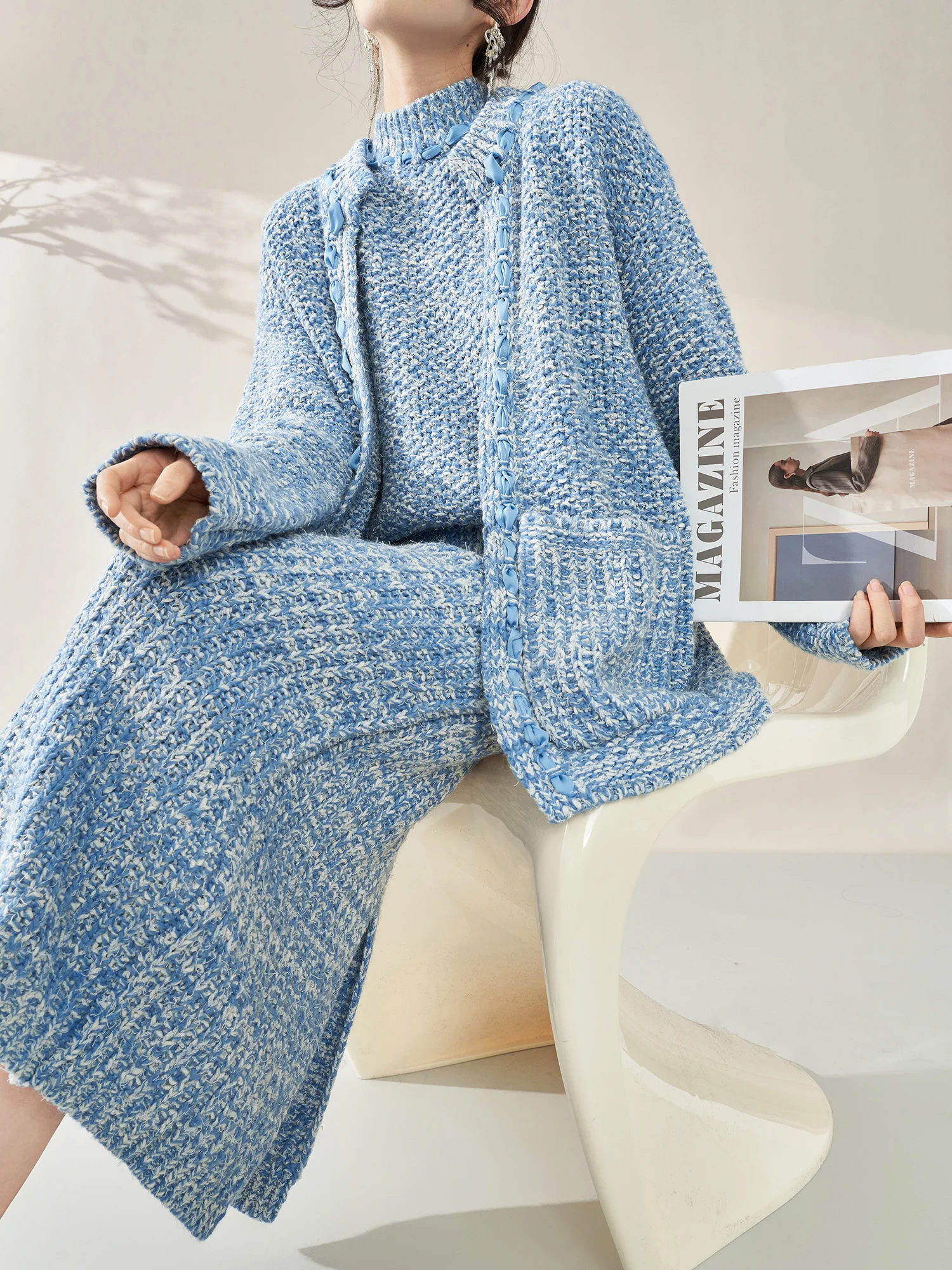 

Комплект трикотажной футболки Flowing Era контрастного цвета, зимняя модная верхняя одежда, жилет, юбка, ансамбль, повседневная одежда для поездок на работу