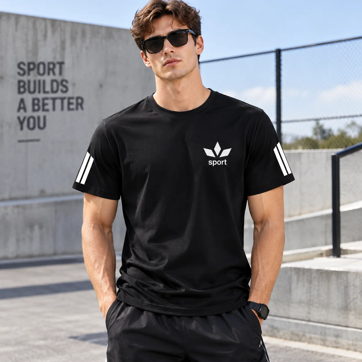 Leisure Hit Product Men'S Summer T-Shirt White Sport Stripes Design Fashion Design Printed T-Shirt Fitness Casual Leisure