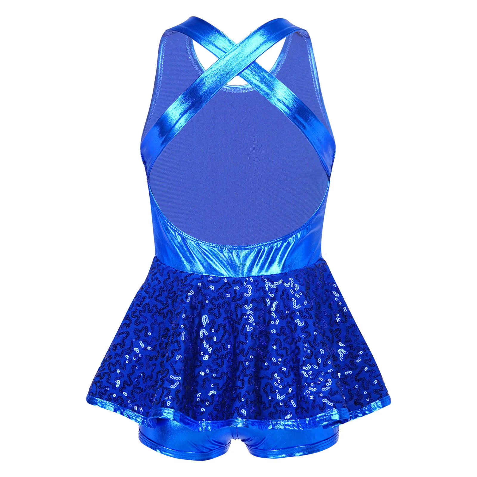 Shiny Sequins Shorty Unitard Dress for Kid Girl Modern Tap Jazz Latin Dance Leotard Dress Cute Bowknot Stage Performance Costume