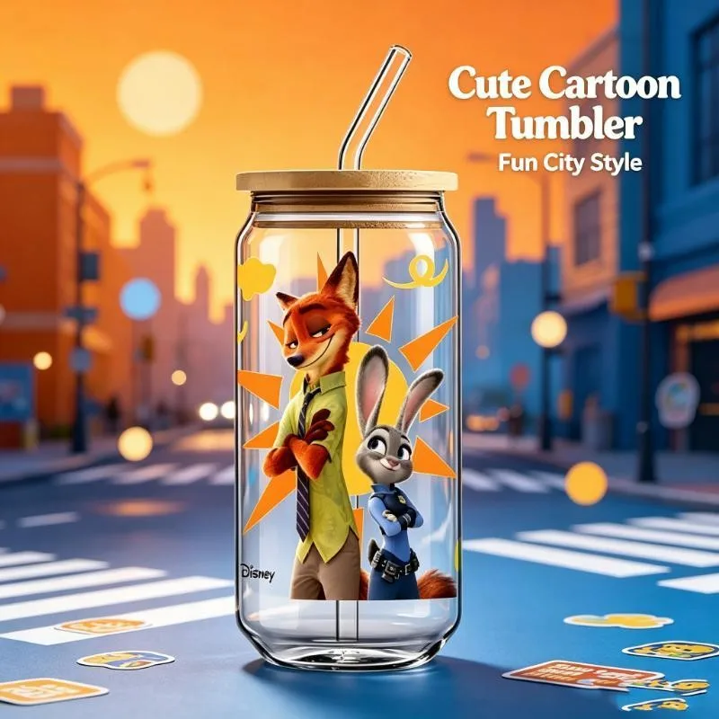 1PC/1Set Zootopia Judy Hopps and Nick Wilde Cup Wrap Stickers for 16oz Cups DIY Cup Decoration Cup Not Included