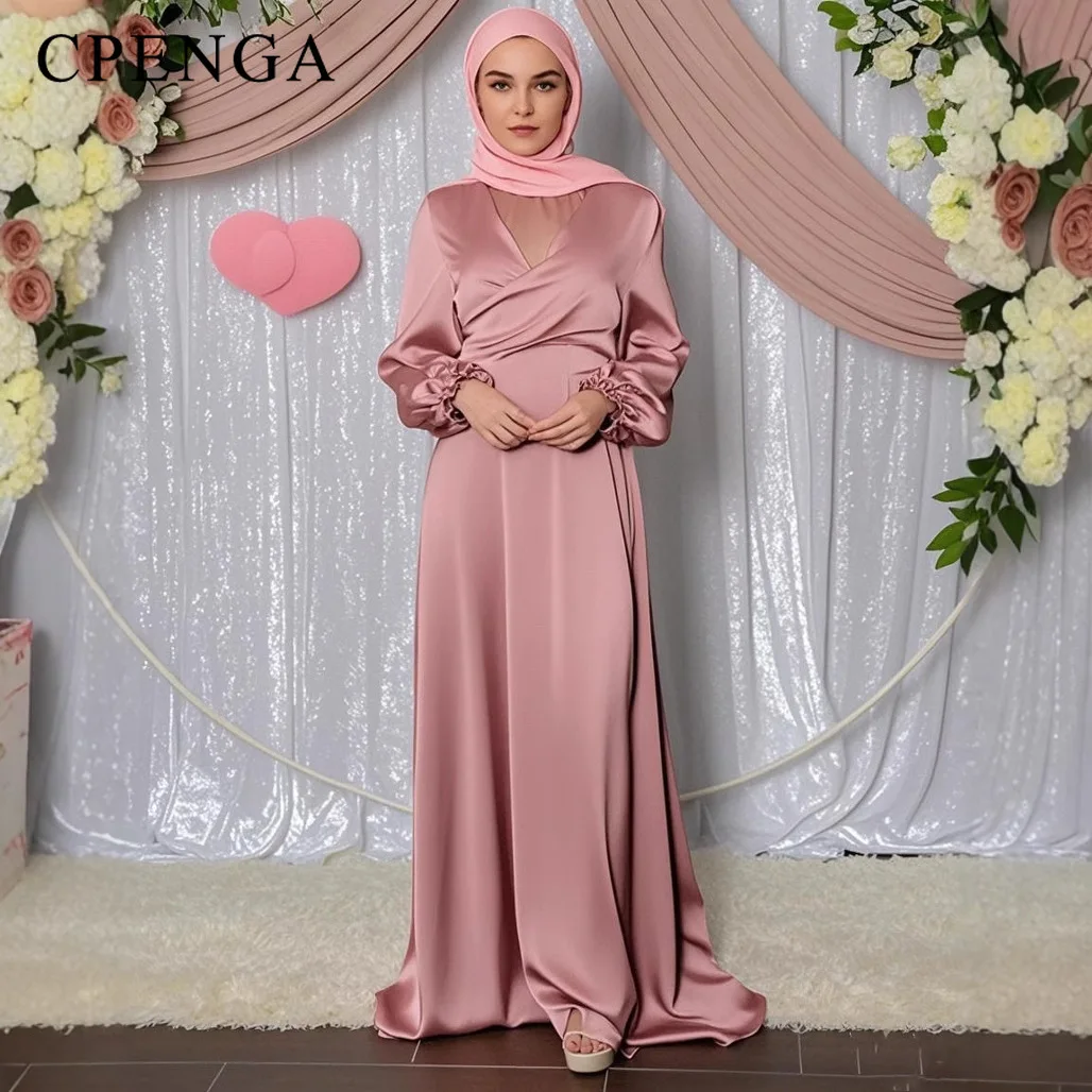 Ramadan อาหรับมุสลิมผู้หญิงเจียมเนื้อเจียมตัวชุดดูไบซาติน Abaya อิสลามเสื้อผ้าวันหยุดชุดเดินทาง 2025 ตุรกี Robe