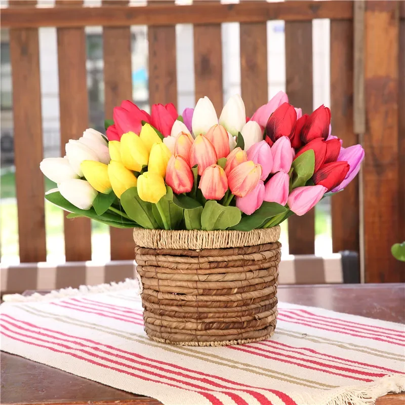 Hot Sale 7 Head/bunch PU Tulips Artificial Flowers Real Touch Artificiales Tulip Flower for Home Wedding Party Decoration Flower