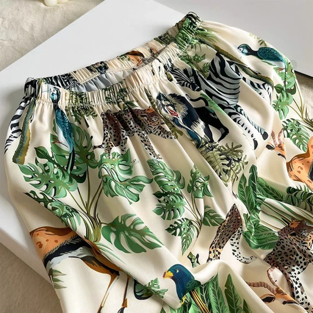 Plants & Flowers Animal Print Women\'s Pajamas Short Sleeve Long Pant Two Piece Set Homewear 2024 Summer New Classy Sleep Clothes