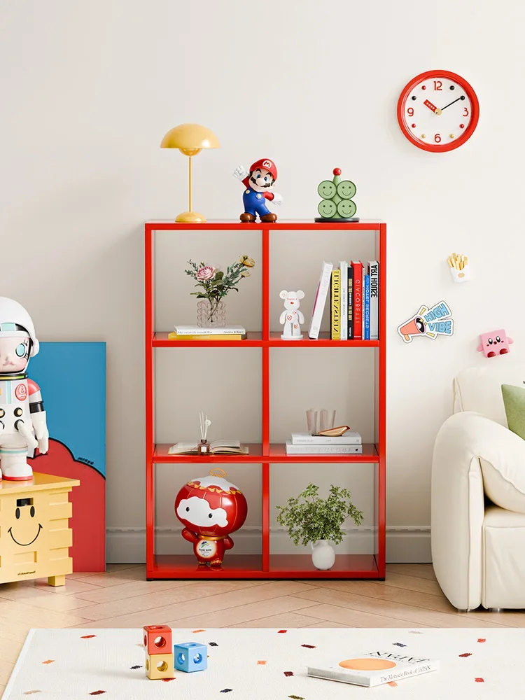 Iron Color Lattice Cabinet Simple Bookshelf Floor Rack Home Study Bookcase Storage Cabinets Against The Wall Display Cabinets