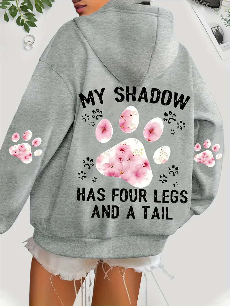 Autumn Womens Hoodies Cute Cat Paw Printing Sweatshirts Warm Fleece Soft Comfortable Pullovers Fashion Loose Female Clothing