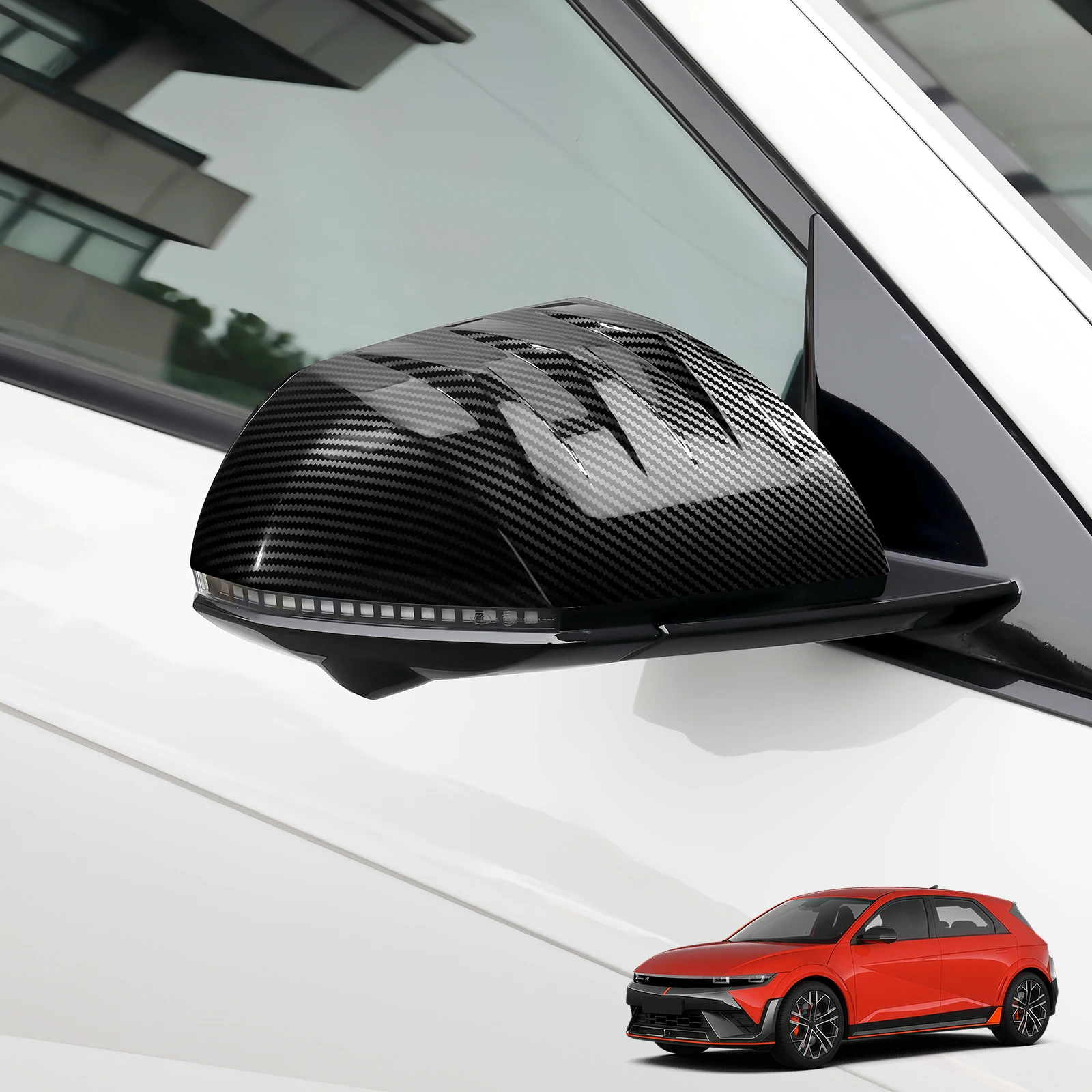 

Для Hyundai IONIQ 5N 2024 2025 2026: Накладки на зеркала заднего вида, внешние, из кованого карбона, черные, в стиле карбон.