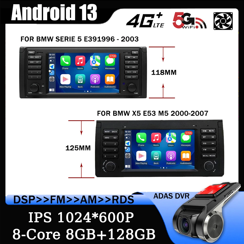 

for BMW X5 E53 E39 7'' Android 13 Car Multimedia Player High-performance CPU GPS Carplay Auto Radio RDS DSP Stereo Video Audio