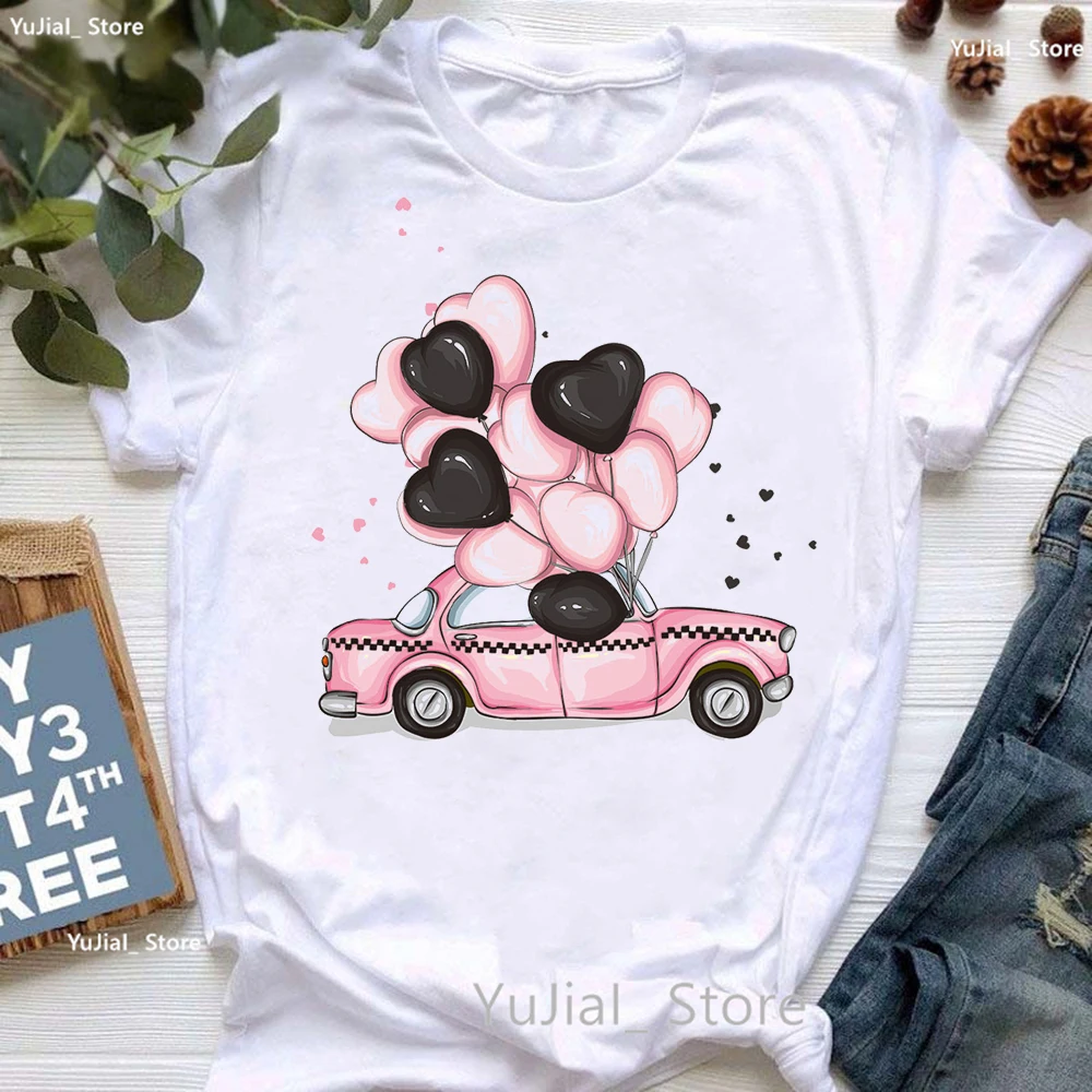 London England Car Graphic Print T Shirt Women Clothes 2024 Summer Fashion  California Tshirt Femme White Short Sleeve T-Shirt