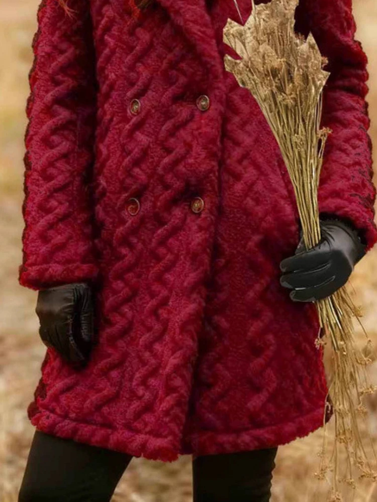 الشتاء أزياء التلبيب الياقة بلون معاطف عارضة طويلة الأكمام سميكة زر سترة الخريف أنيقة Facquard أفخم معطف خارجي #1