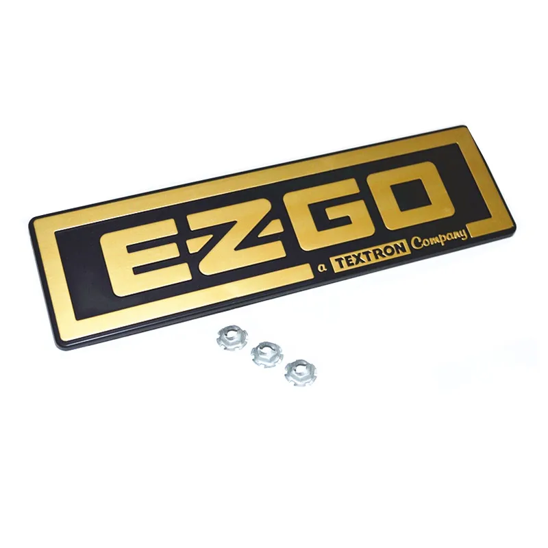 EZGO TXT and Medalist Factory Golf Cart 1989-2010 Black and Gold Front Name Plate w/ Nuts kit OEM#71037G02 ，71037-G04