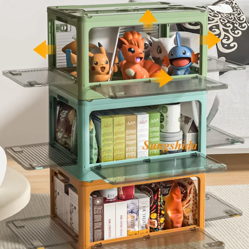 

SSD Home Multifunction Foldable Movable Transparent Storage Box W Lid Full For Snack Book Toys Container Organizer Car Trunk