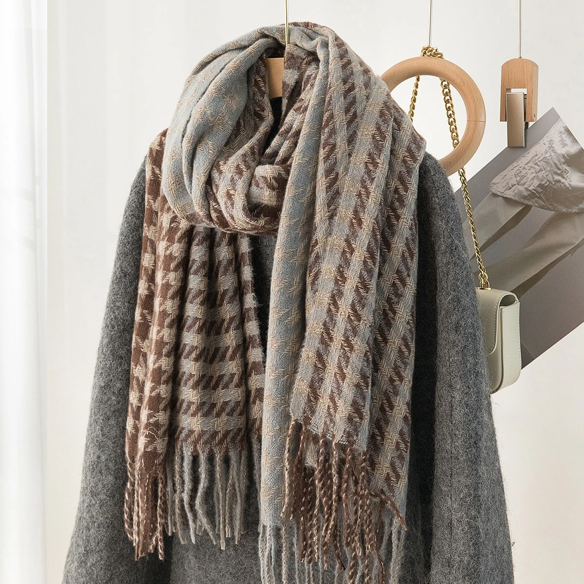 

Шали Роскошные кашемировые клетчатые шелковые шарфы Зимние для женщин Шали Зимнее теплое одеяло Женский платок Толстые шарфы Хиджаб