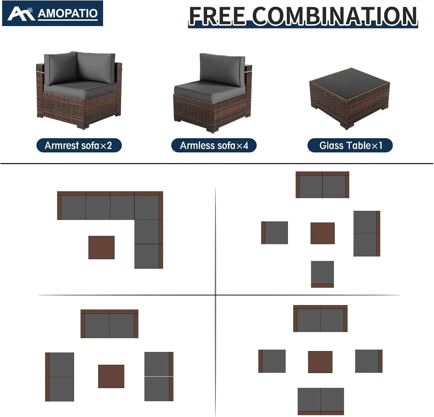 Patio Furniture Set  Patio Conversation Set, Outdoor Sectional Wicker Rattan Sofa with All-Weather Cover and Pillows