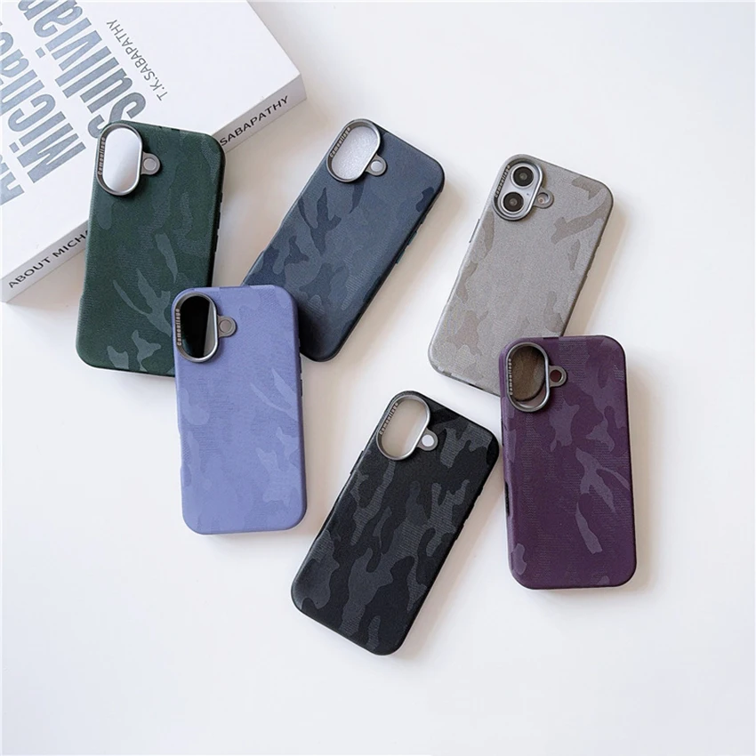 

Camouflage Phone Case For Iphone 16 15 14 13 Pro 12 11 Max Plus 16Pro Metal Button Phone Case Creative 15Promax Cover Hard Shell