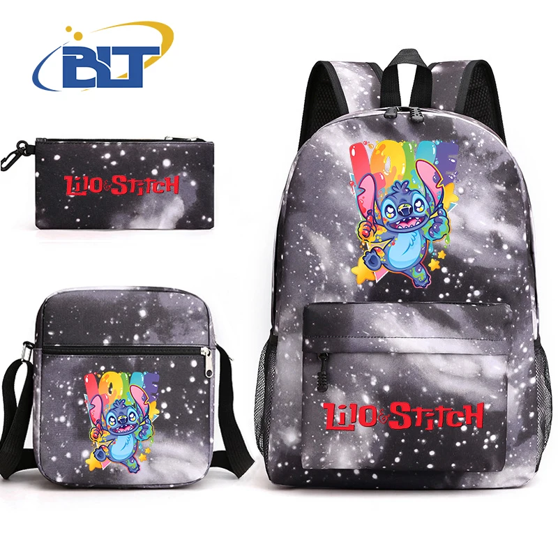 Niedlicher Stich gedruckt Studenten rucksack Set lässig Rucksack Bleistift Tasche Umhängetasche 3-teiliges Set für Jungen und Mädchen