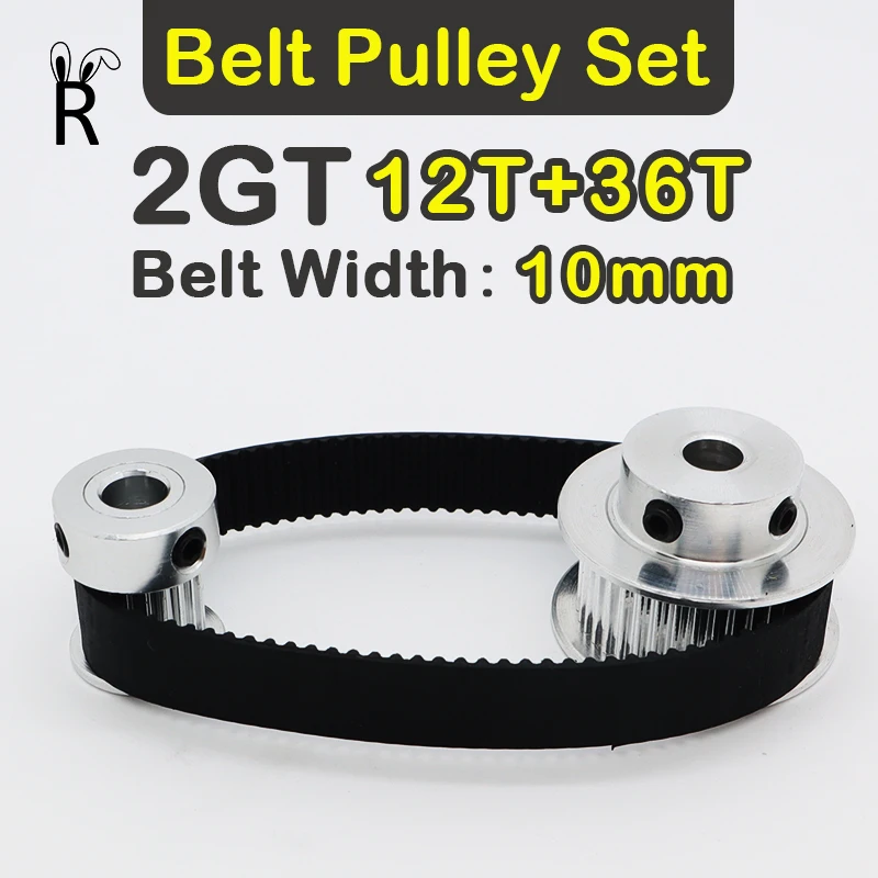 

3:1 Reduction 12T 36T 2GT Belt Pulley Set Belt Width 10mm Timing Pulley Set Pulley Set GT2 12Teeth 36Teeth Synchronous Wheel Kit