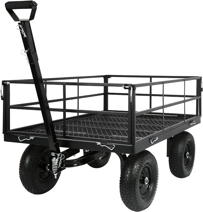 

400 lbs 10" Flat Free Tires Steel Garden Cart with 180° Rotating Handle, 4 Cu.Ft Capacity Utility Heavy Duty Garden Carts