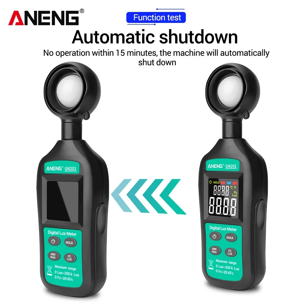 Imagem -03 - Medidor de Luz Digital 200k Luxmeter Radiômetro uv Iluminômetro Portátil Lux Medidor Photometer Aneng-gn201