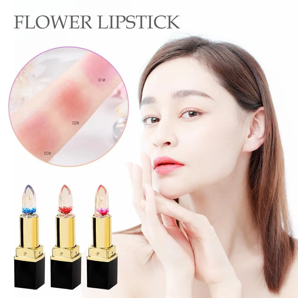 Temperatur Farbwechsel Lippenbalsam Kristall Gelee Blume Glanz Anhaltende Transparente Lange Lippenstift Make-Up Lippen Kosmetische Feucht Y7S7