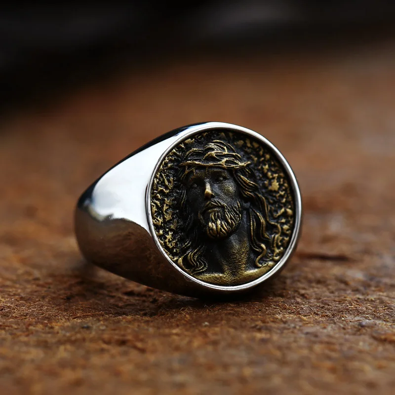 Steel Soldier New Mens Jewelry Stainless Steel Punk Religious Vintage Jesus Ring Fation jewelry