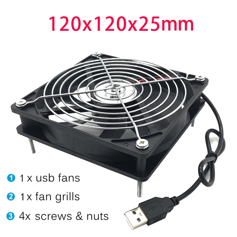 Router Cooling Fan DIY PC Cooler TV Box Wireless Silent Quiet DC 5V USB Power 120mm Fan 12CM W/Screws Protective Net