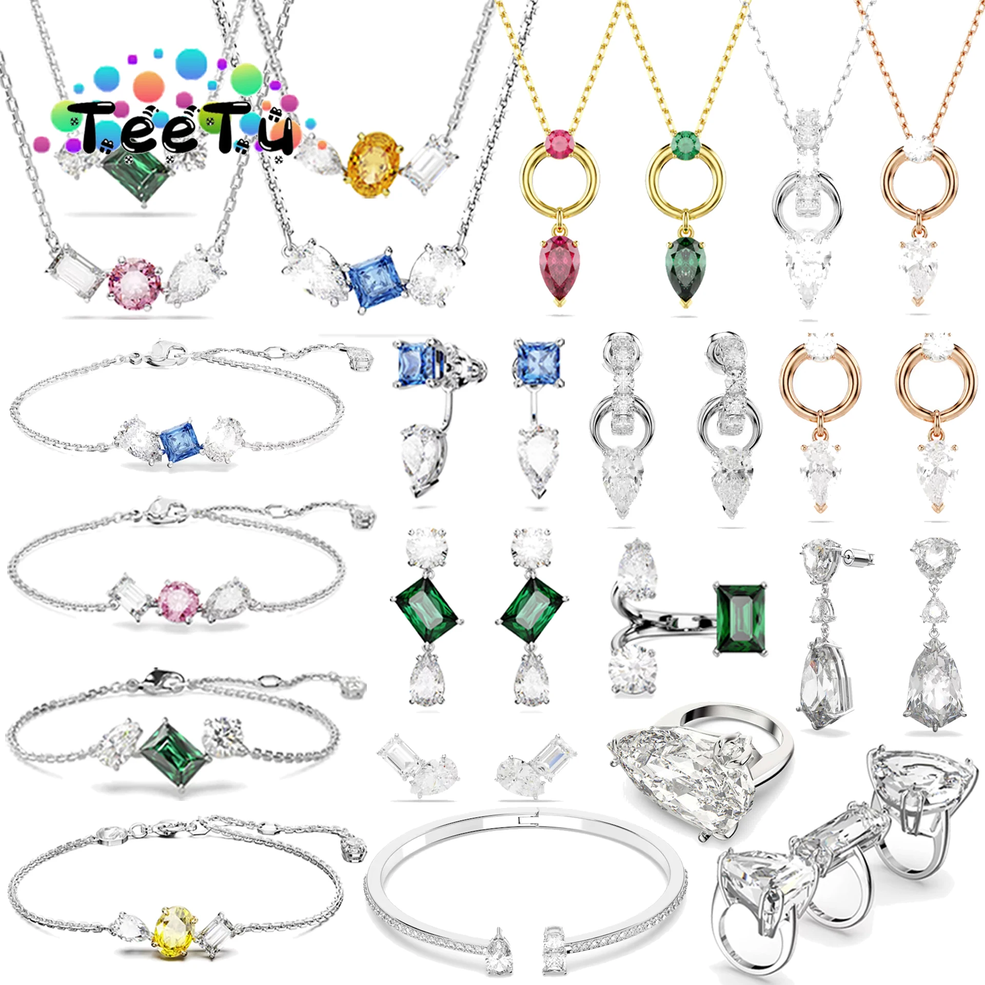 2026 New Original Luxury Crystal Jewelry Sets Charm Silver Gold Water Drop Crystal Fashion Necklace Earrings as a Gift for Women