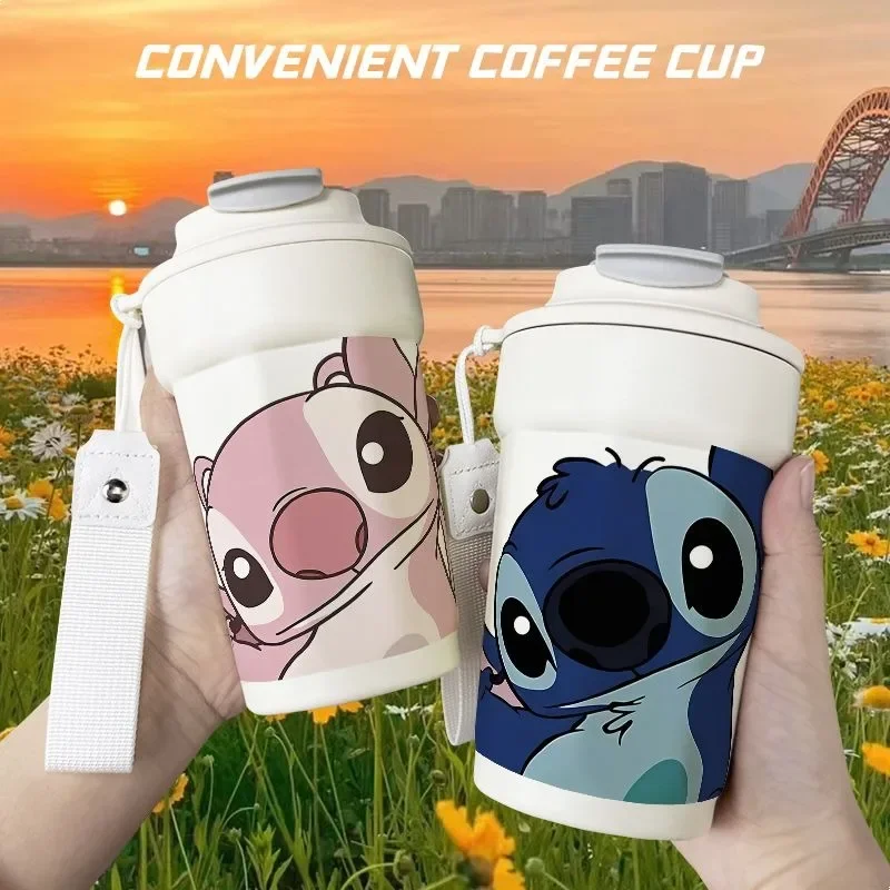 كوب ليلو آند ستيتش كارتوني إبداعي لطيف معزول بسعة كبيرة من الفولاذ المقاوم للصدأ كوب ماء محمول مضاد للسقوط هدية للأطفال