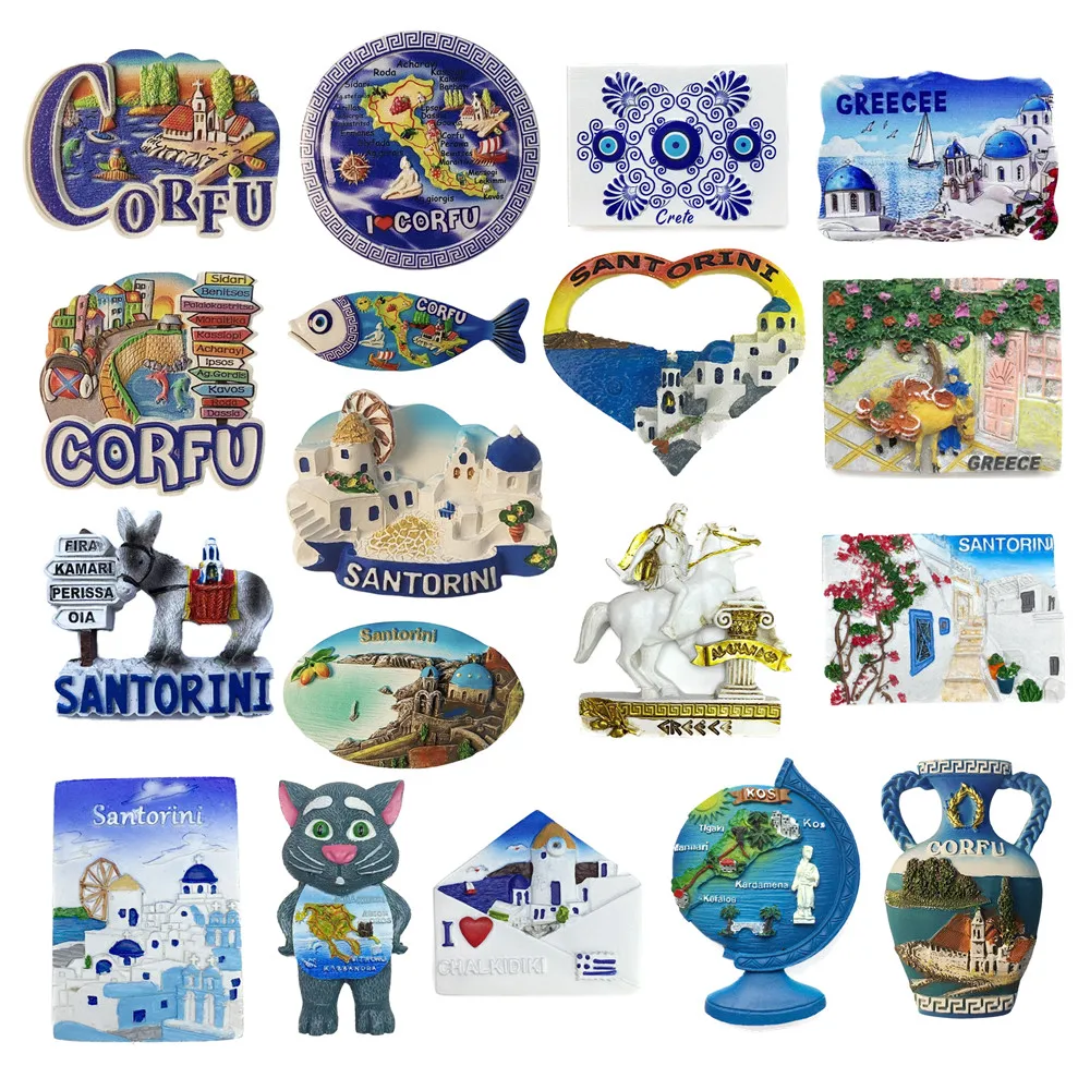 Europe Greece Corpu Santorini 3D Fridge Magnets Tourism Souvenir Refrigerator Magnets Sticker Collection Handicraft Decoration