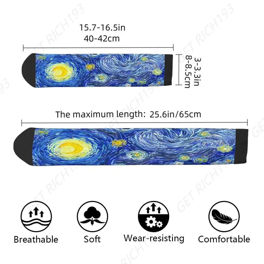 Glowing Moon Starry Sky Funny Socks Van Gogh Abstract Swirl Cloud Night Galaxy Cosmos Space Casual Crew Socks Men Gift