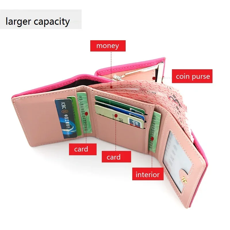 Cute Cartoon Women Wallets with Mutil-card Holder Luxury Designer Short Wallet 3-fold Coin Purse Retro Clutch Bag Female Purse