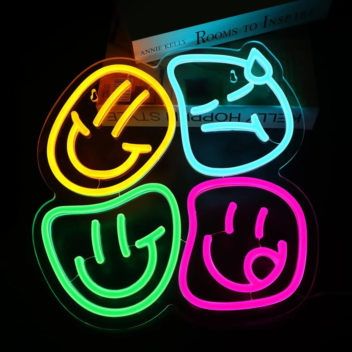 Smiley Face Neon Sign LED Wall Art USB Powered Acrylic Colorful Happy Emotion Cute Aesthetic Room Game Setup Bedroom Party Decor