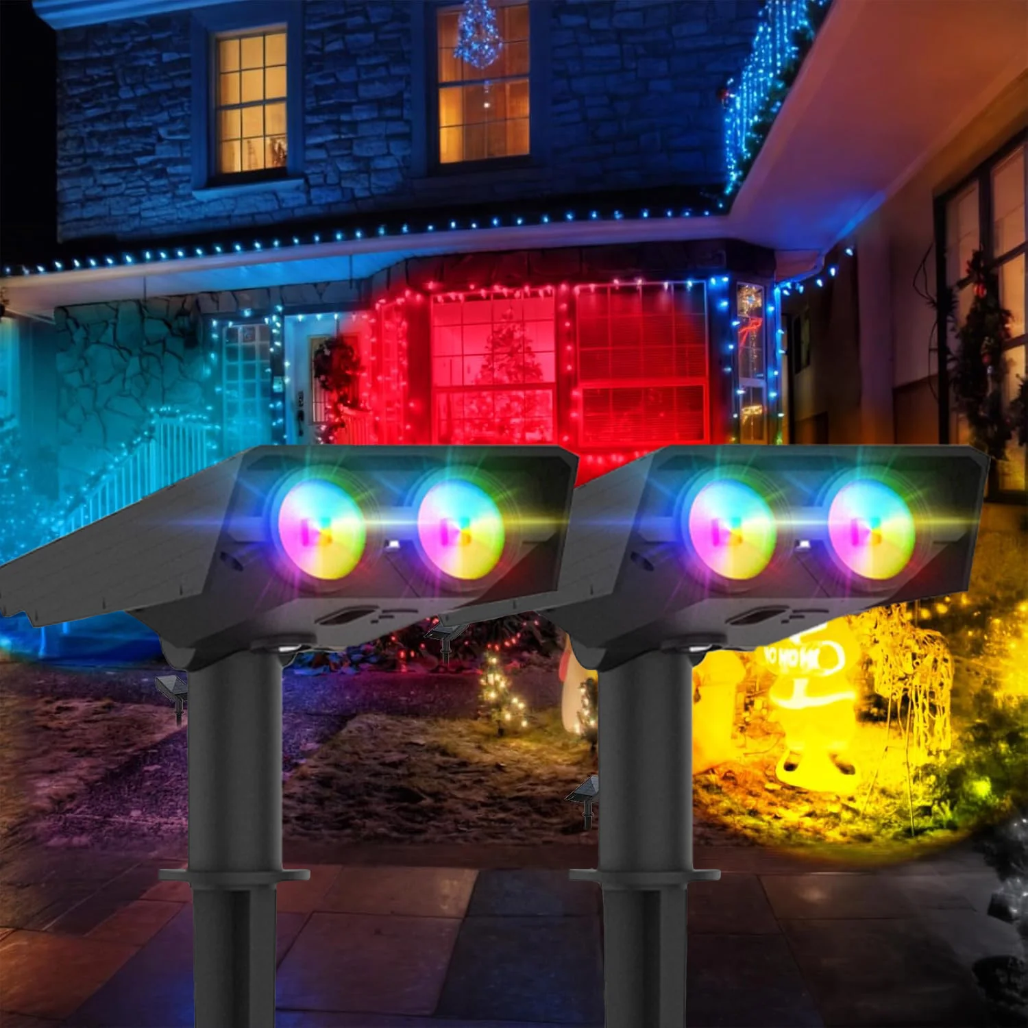 Solar-Gartenleuchte, RGB-Farbwechsel, für den Außenbereich, Straße, Solarlampe für Baumdekoration, 2